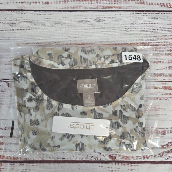 Chicos Asymmetrical Jayma Animal Print Blouse L Desert Beige Sheer Layer Top NWT - Picture 12 of 12
